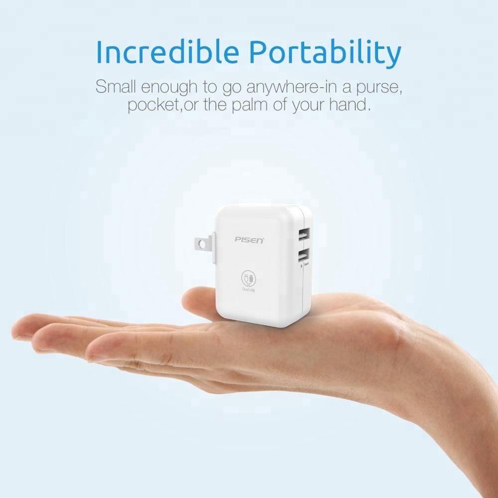 Cốc Sạc Nhanh Pisen Cho IPad 2.4A Có 2 Cổng USB - Hàng chính hãng Bảo hành 1 năm, hàng chính hãng