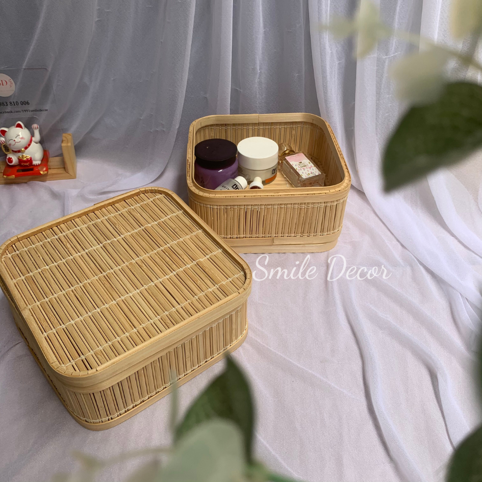 Hộp tre có nắp Smile Decor đựng phụ kiện, mỹ phẩm để bàn trang điểm - Bamboo box for jewelry, cosmestic