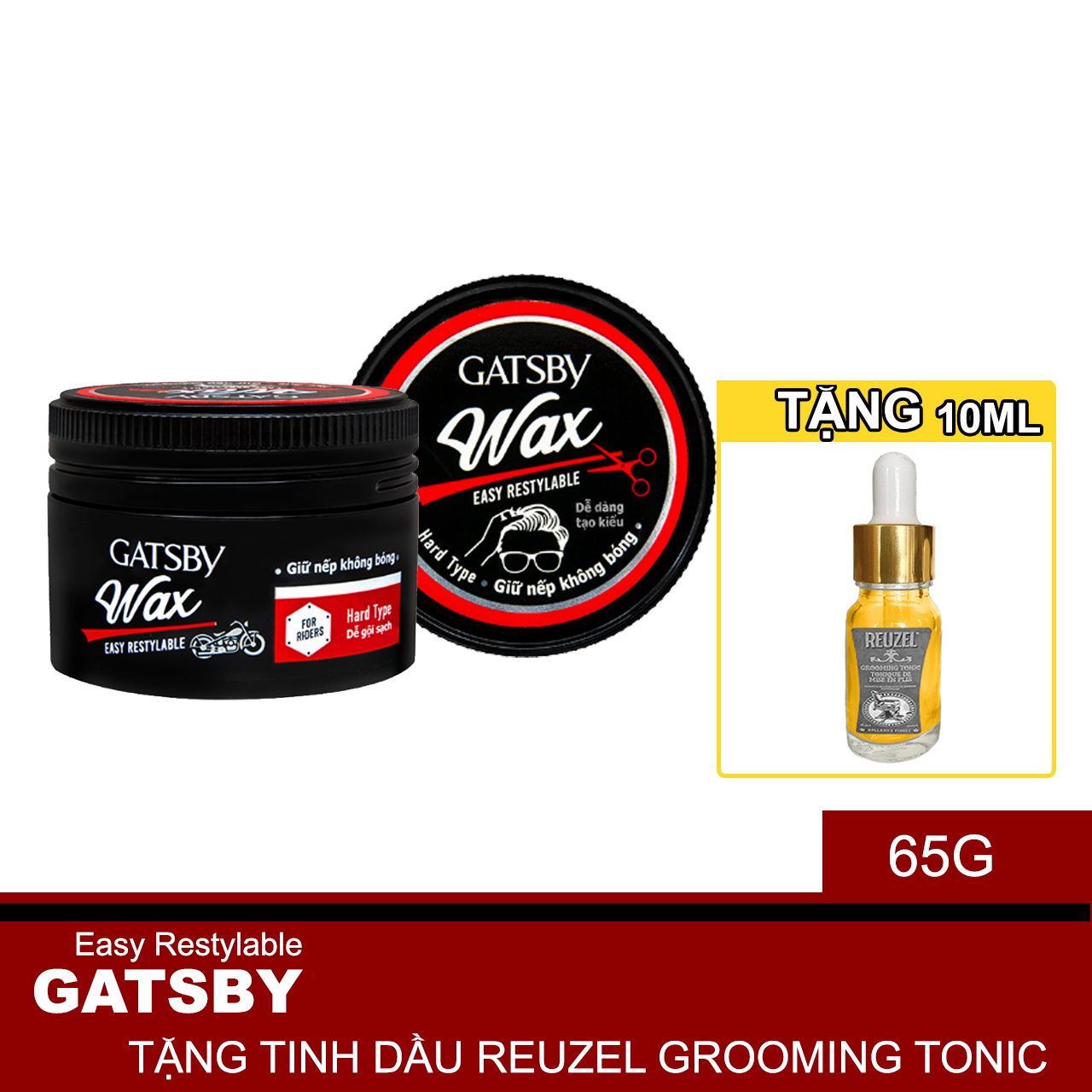 Wax Vuốt Giữ Nếp Gatsby Gốc Nước Cứng Easy Restylable Hard Type + Tặng Reuzel Grooming Tonic - Chính hãng - EASY RESTYLABLE POMADE 65G