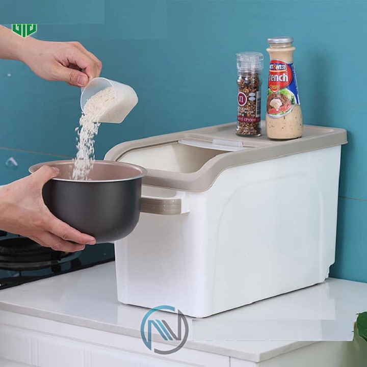 Thùng Đựng Gạo,Đỗ , Lạc  Có Nắp Kéo Thông Minh Bằng Nhựa PP Đựng Được 15kg Gạo