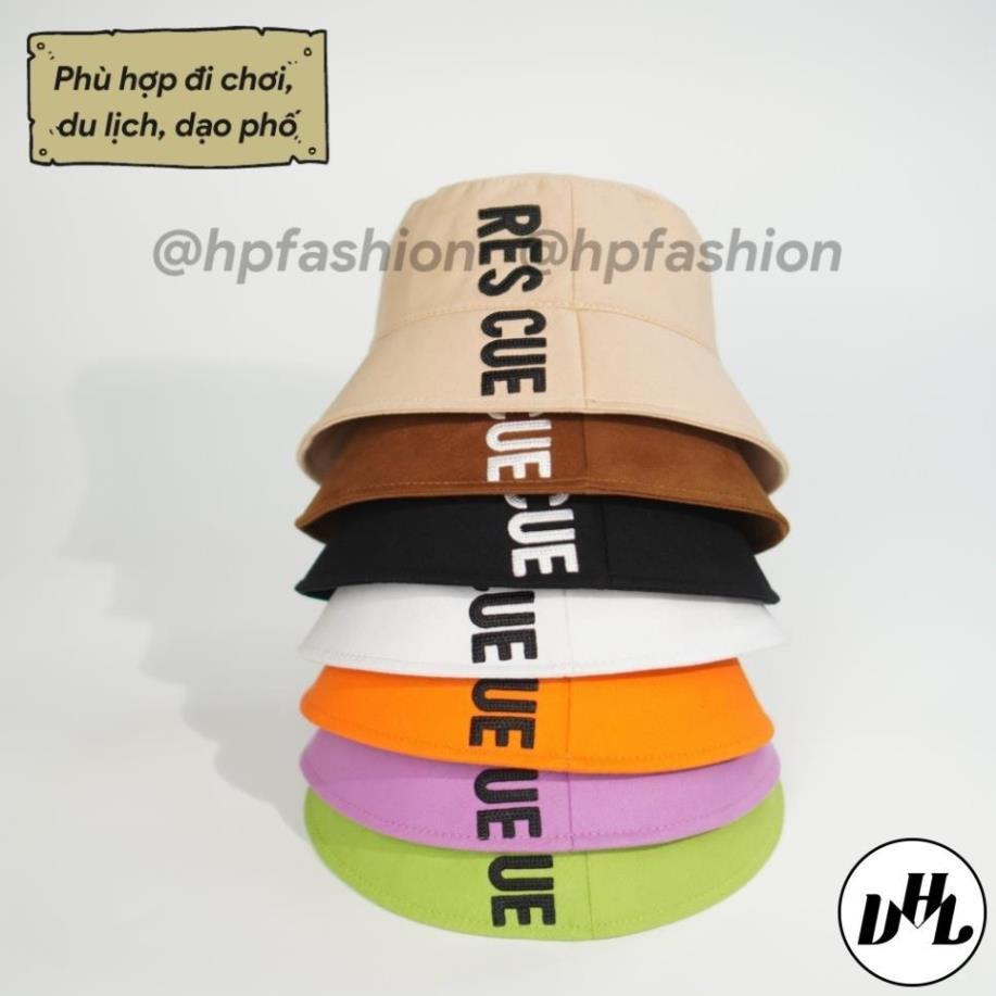 Mũ bucket ️Nón tai bèo vành tròn thêu chữ Rescue chất kaki Ulzzang form unisex nam nữ N13