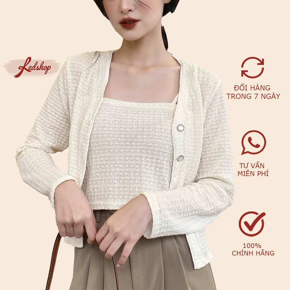 Áo khoác len cardigan tặng kèm áo 2 dây, đi dạo phố phong cách Hàn Quốc Red Shop 29902