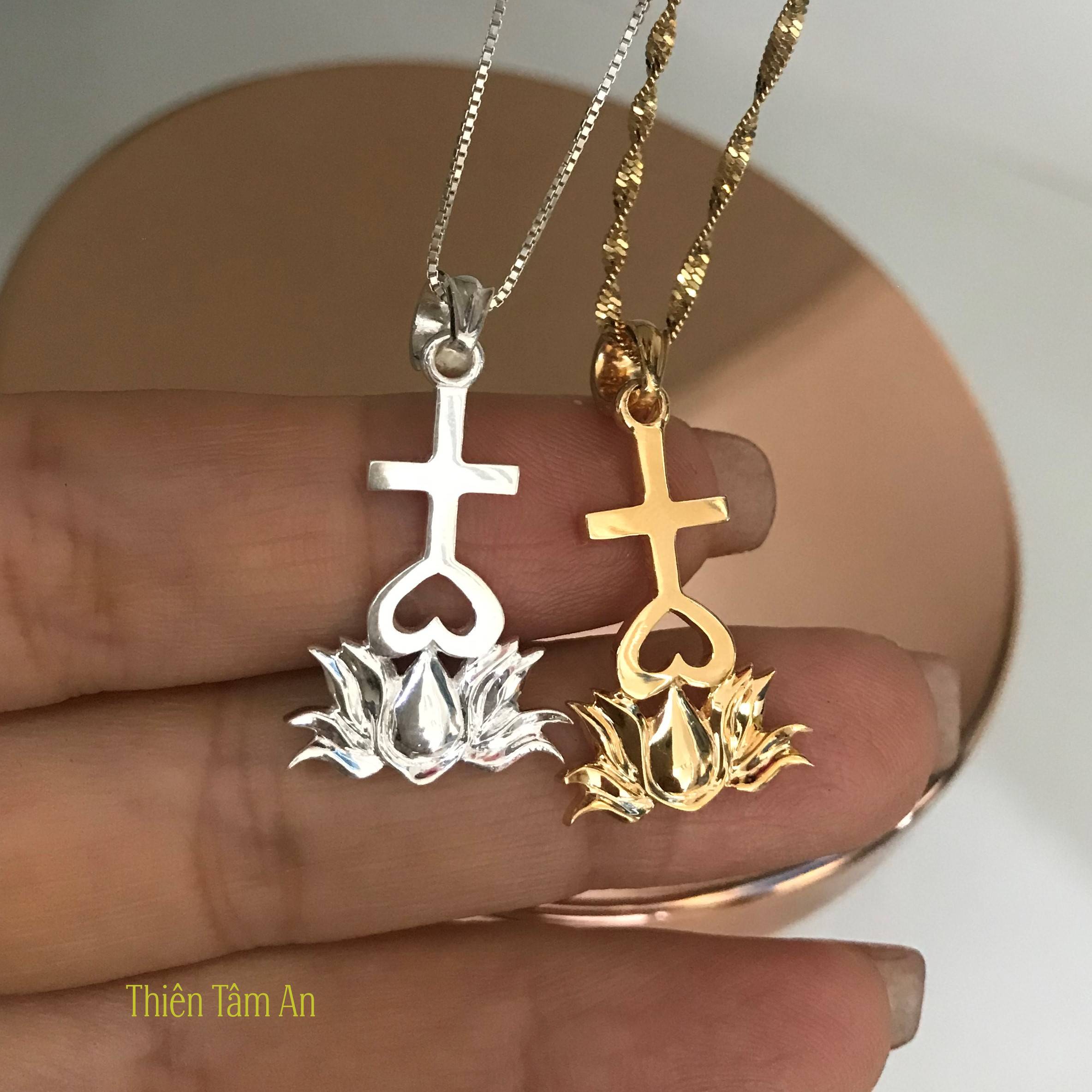 Mặt dây chuyền Thiên Tâm chất liệu Bạc mạ vàng 24K loại 2cm thiết kế thanh lịch gia công tinh xảo