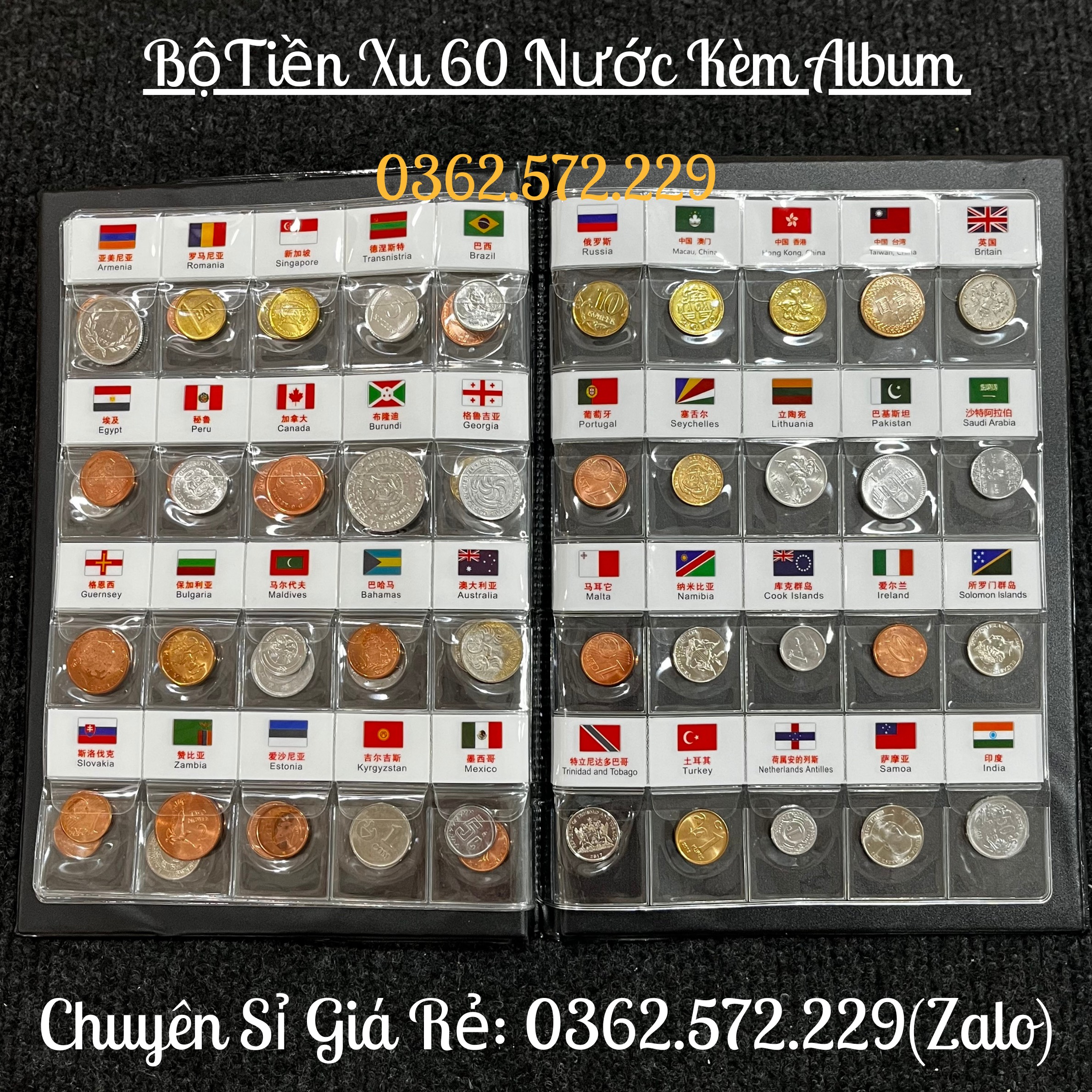 Bộ Album xu 60 nước quốc tế có cờ ABXQT60