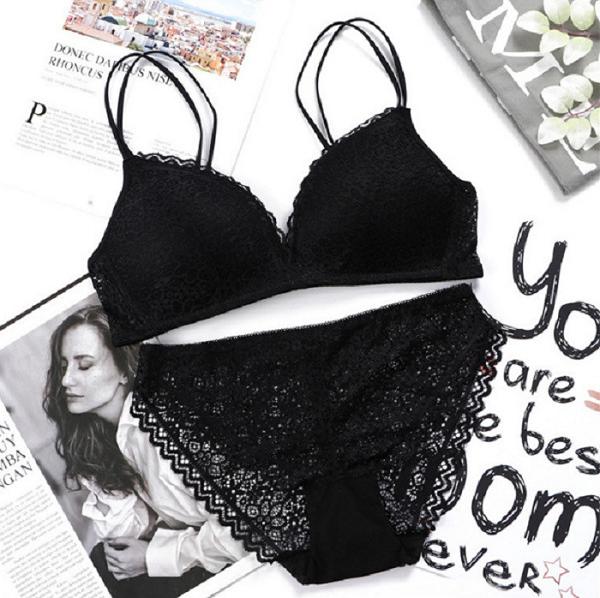  Bộ ĐồLót Ren Nữ Không Gọng Nâng Ngực Đệm Mỏng Azuno DL01 Phong Cách Sexy Dây Đôi Không Giãn Không Quăn Sau Khi Dùng Lâu