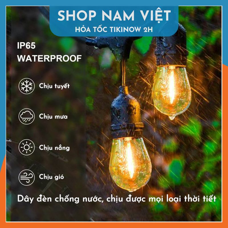 Dây Đèn Led Chuôi E27 Kèm Bóng Đèn Chống Nước Trang Trí Ngoài Trời - Loại Cao Cấp, Chính Hãng NAVIVU