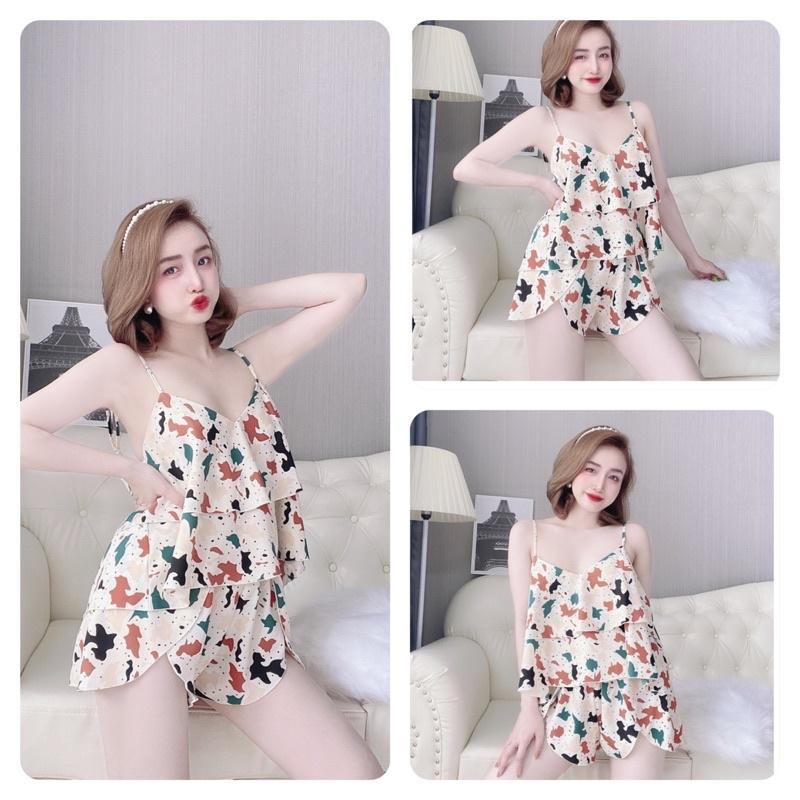 Đồ Bộ BIGSIZE 2 Dây Nữ, Đồ Ngủ Sexy Nữ, Bộ Mặc Nhà Nữ lụa 100d tầng, freesize 45_75kg, tuỳ chiều cao - 5