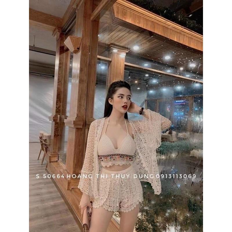 set 3 món ren đi biển, bikini 3 món siêu xinh chuẩn hàng quảng châu-C