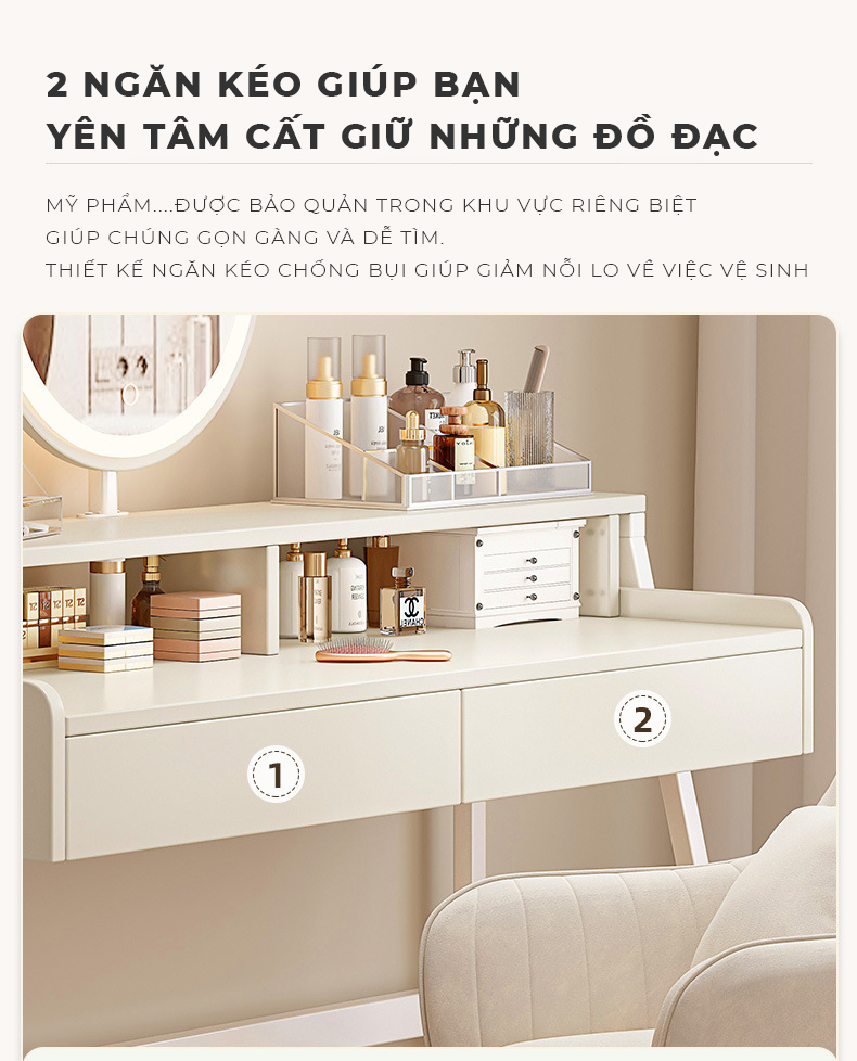 Bàn trang điểm kèm gương đèn LED thông minh thương hiệu IGA - GM175