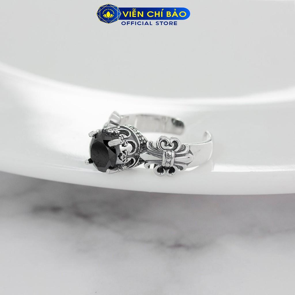 Nhẫn bạc nữ đính đá đen họa tiết thập tự bạc Thái 925 thời trang phụ kiện trang sức nữ Viễn Chí Bảo N000338