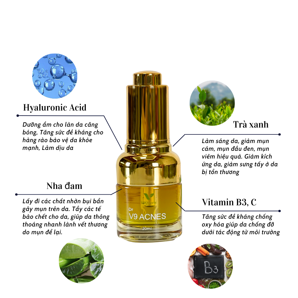 Serum Xóa Mụn V9Queen, Giúp Mờ Thâm Nám Dưỡng Trắng Da 20ml