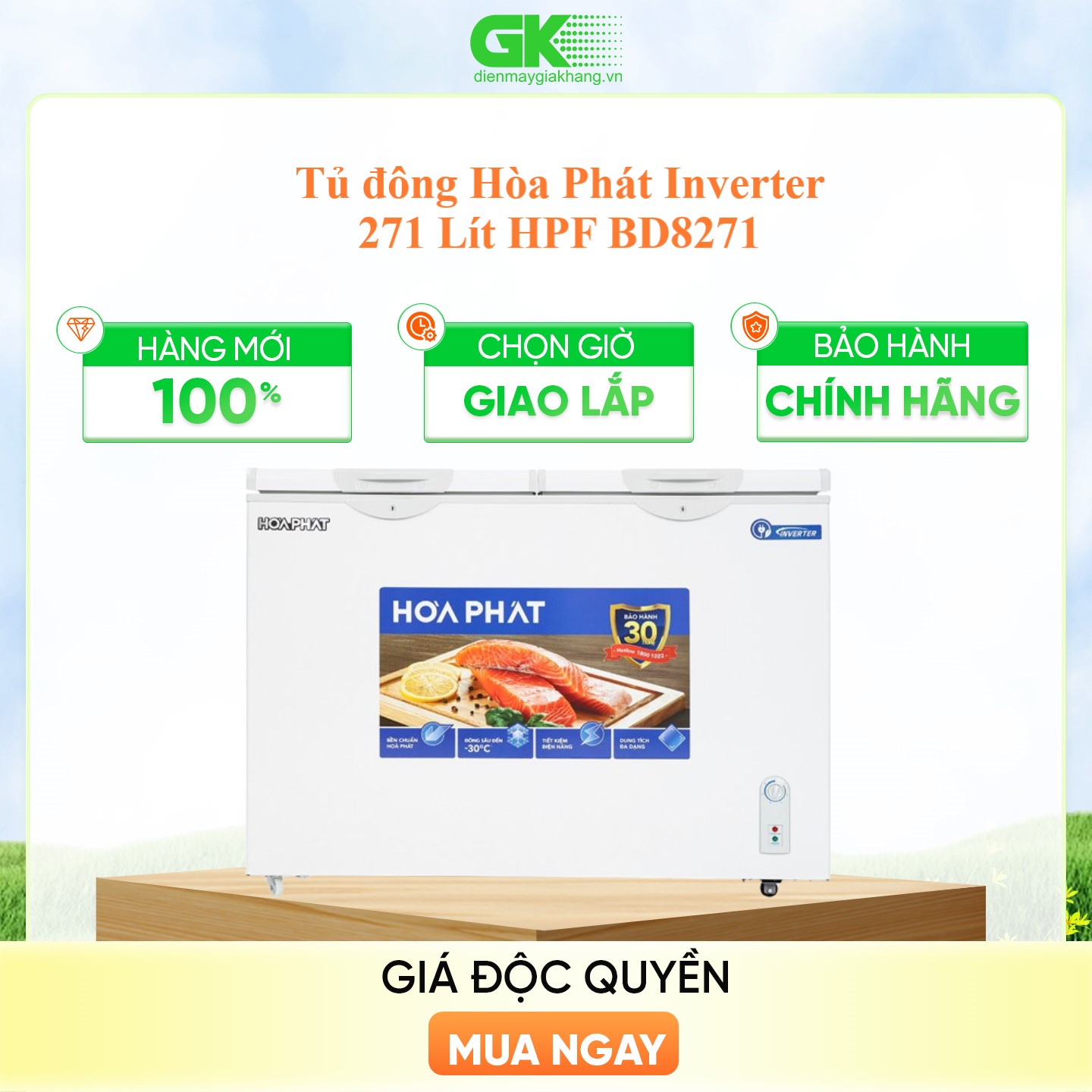 Tủ đông Hòa Phát Inverter 271 Lít HPF BD8271 - Hàng chính hãng (Chỉ giao HCM)