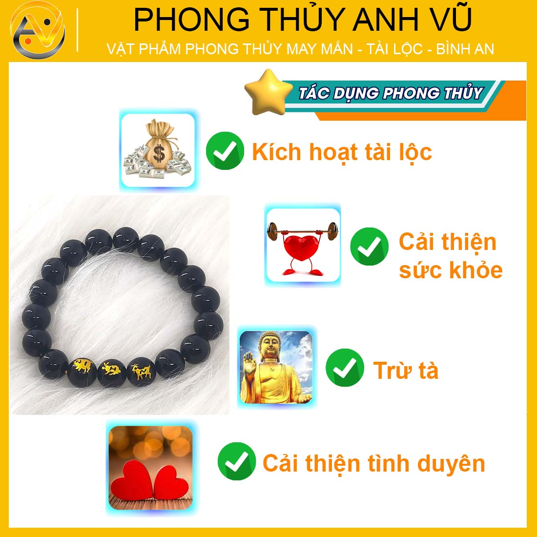 Vòng mã não đen tam hợp hợi mão mùi đã khai quang - size 8 10 12ly - may mắn tài lộc - Vòng Tam Hợp Anh Vũ