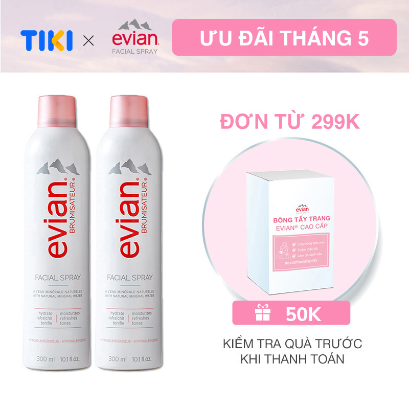 Combo 2 xịt khoáng cấp ẩm và làm dịu da Evian 300ml x 2