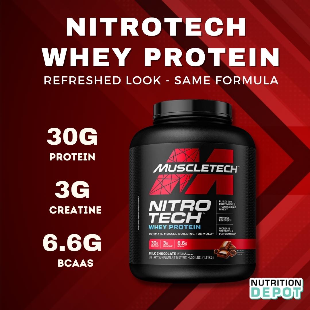 Sữa tăng cơ Nitrotech Whey Protein Muscletech 4lbs (1.8kg) - Hỗ trợ tăng cơ và phục hồi cơ tối đa - Nutrition Depot