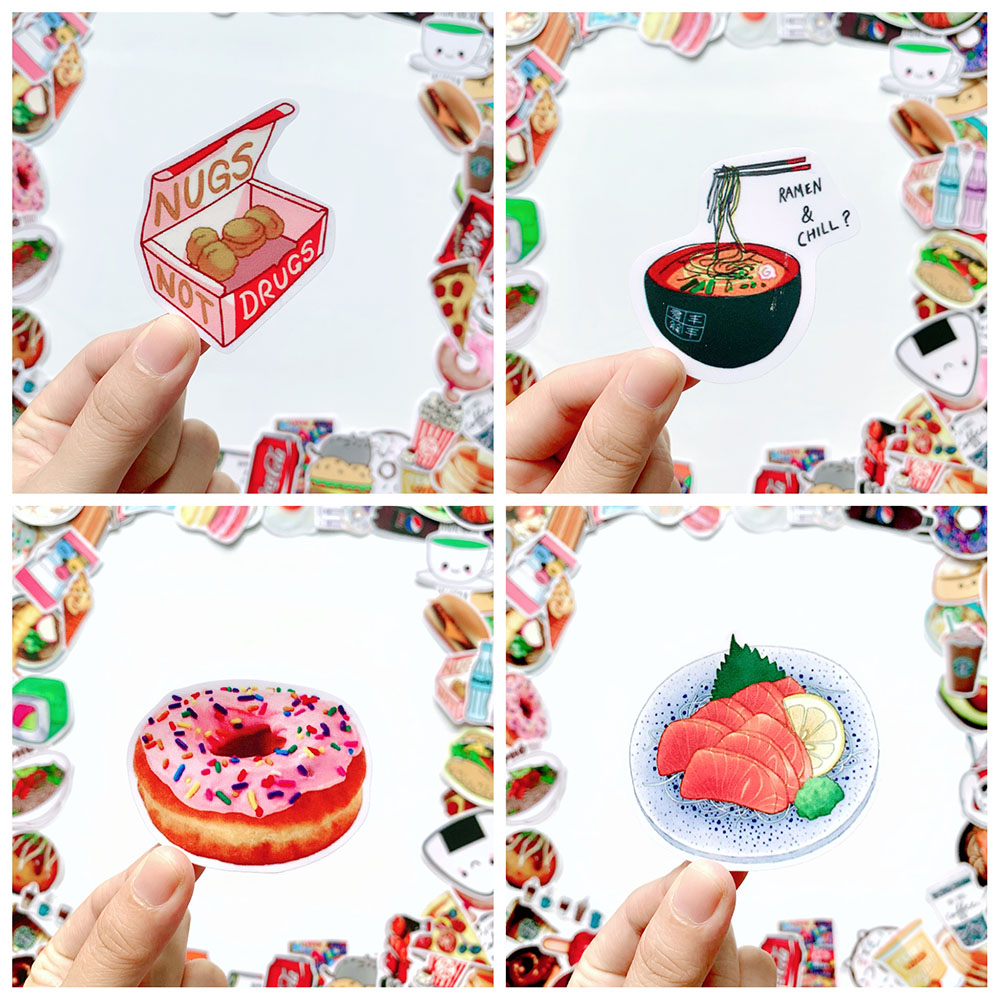 Bộ 20 Sticker Food Chủ Đề Món Ăn Uống (2020) Hình Dán Chống Nước Decal Chất Lượng Cao Trang Trí Va Li Du Lịch, Xe Đạp, Xe Máy, Laptop, Nón Bảo Hiểm, Máy Tính Học Sinh, Tủ Quần Áo, Nắp Lưng Điện Thoại