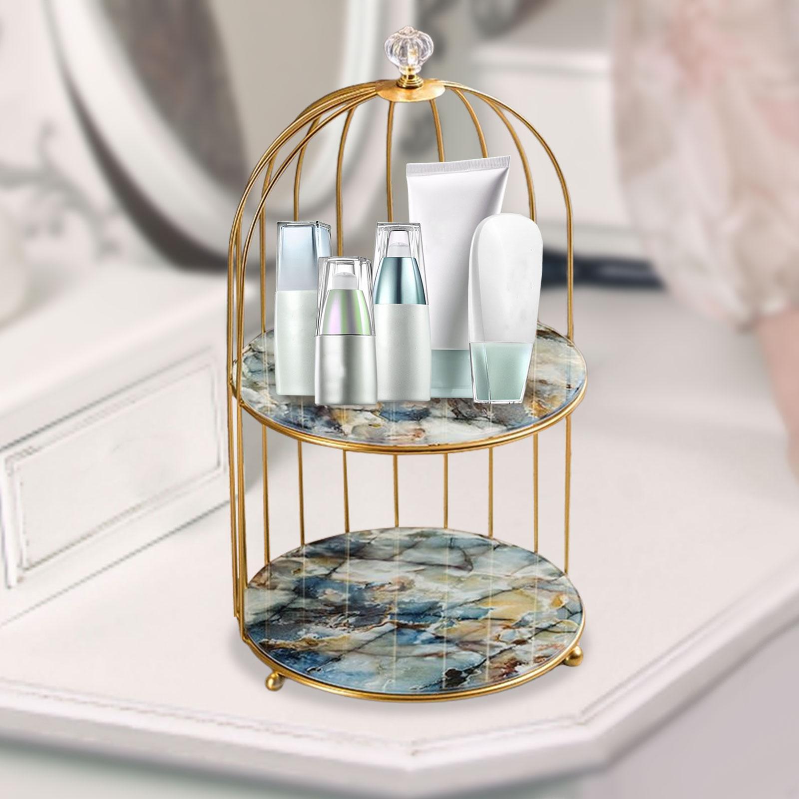 2 Pieces Bird Cage Cosmetic Organizer Bathroom Storage Rack Dresser Holder