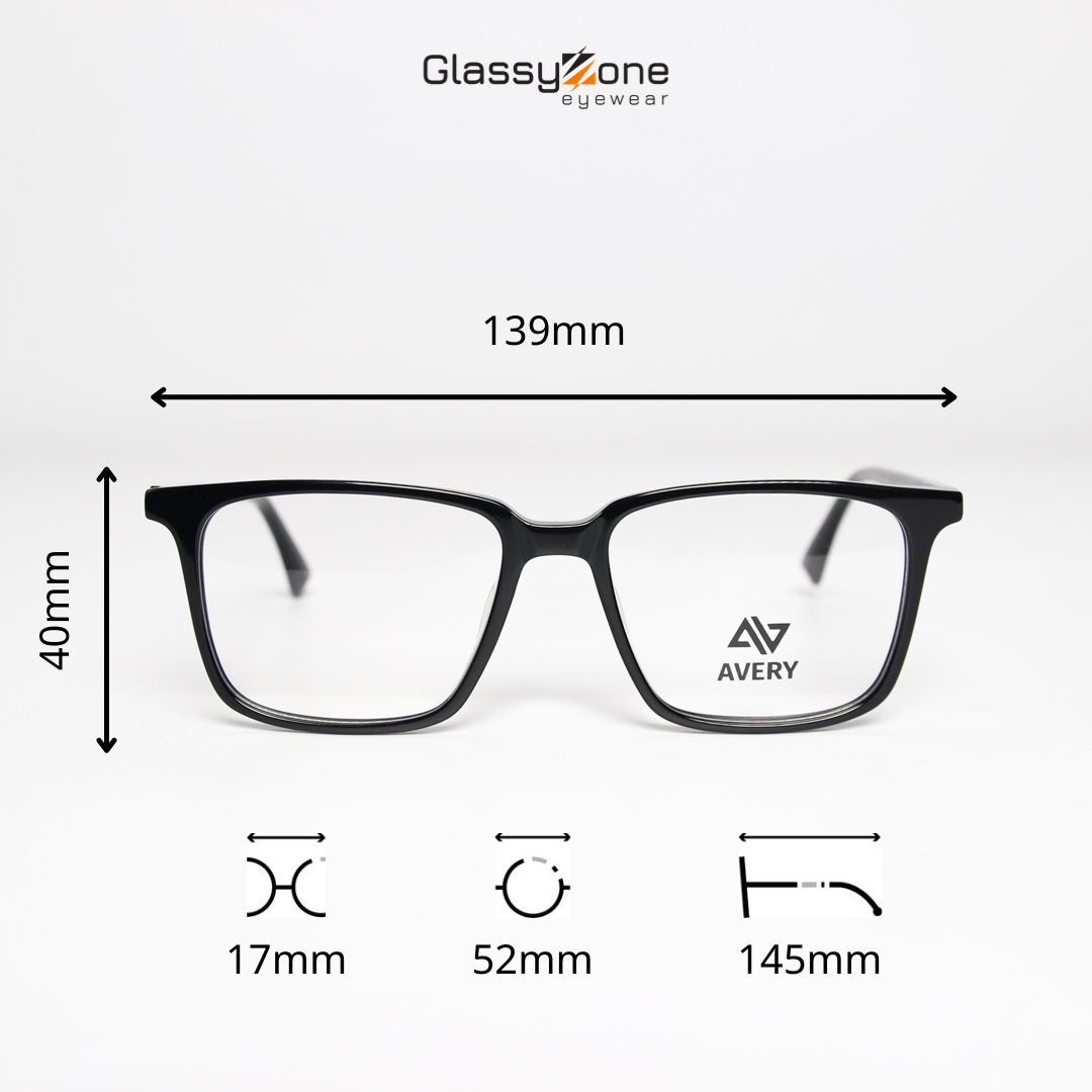 Gọng kính cận, Mắt kính giả cận Acetate Form chữ nhật Nam Nữ Avery 15063 - GlassyZone