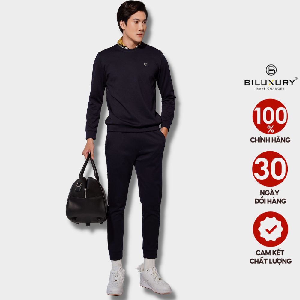 Bộ nỉ thu đông nam BILUXURY 6BNOT003TTT chất nỉ cao cấp co dãn không bai xù phối line khỏe khoắn nam tính
