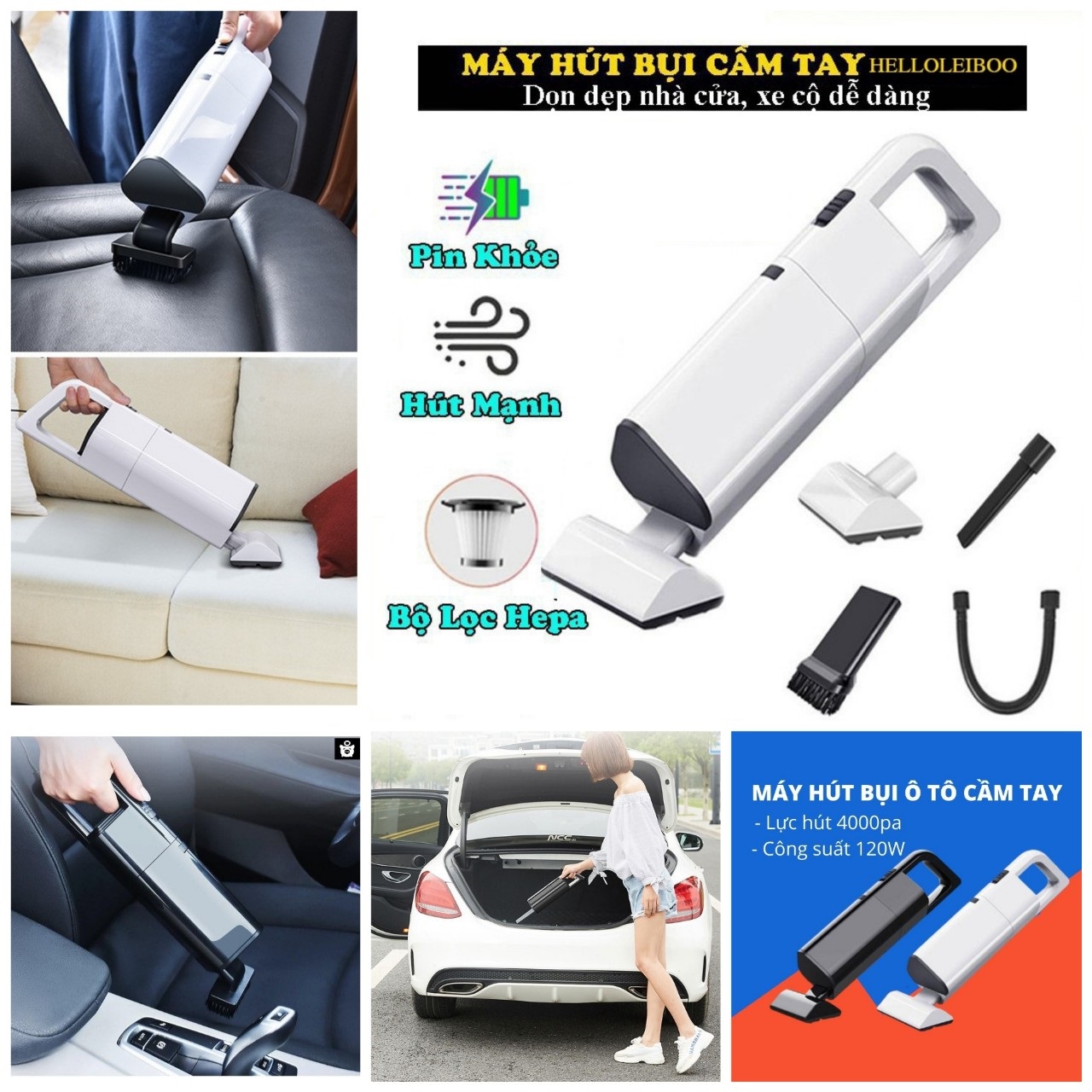 Máy hút bụi cầm tay không dây mini AIKESI bản nâng cấp siêu khỏe lực hút cực mạnh hàng cao câp mẫu mới cho ô tô nhà cửa sạch sẽ