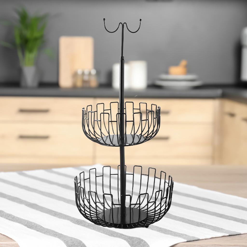Iron Art 2 Tier Hanging Fruit Basket Holder Storage Rack Black Space Saver