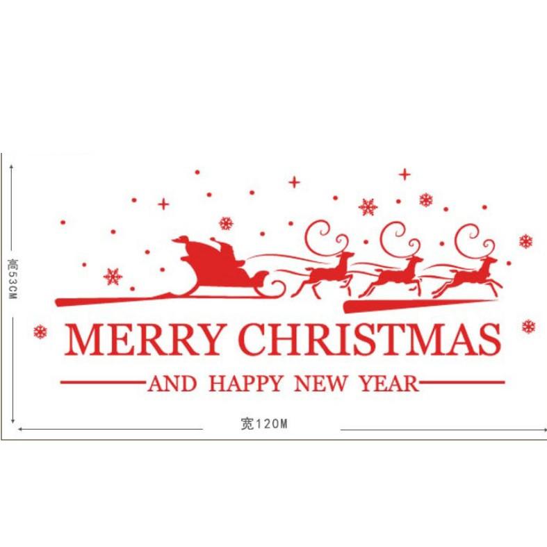 Decal trang trí noel hít tĩnh điện hai mặt không dơ kính Mẫu Đoàn Xe và Chữ