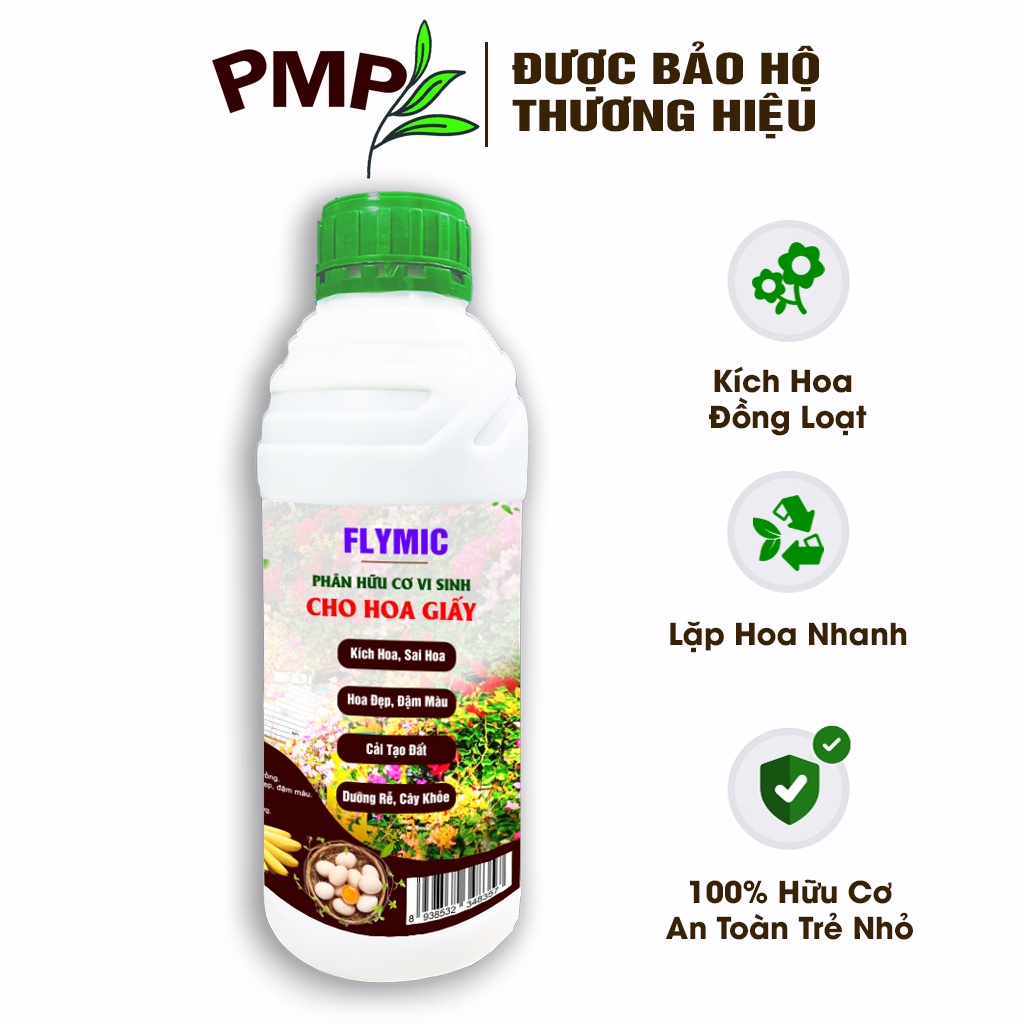 Phân bón hoa giấy Flymic PMP giúp kích hoa, lặp hoa nhanh, sai hoa, hoa nở đồng loạt chai 1 lít