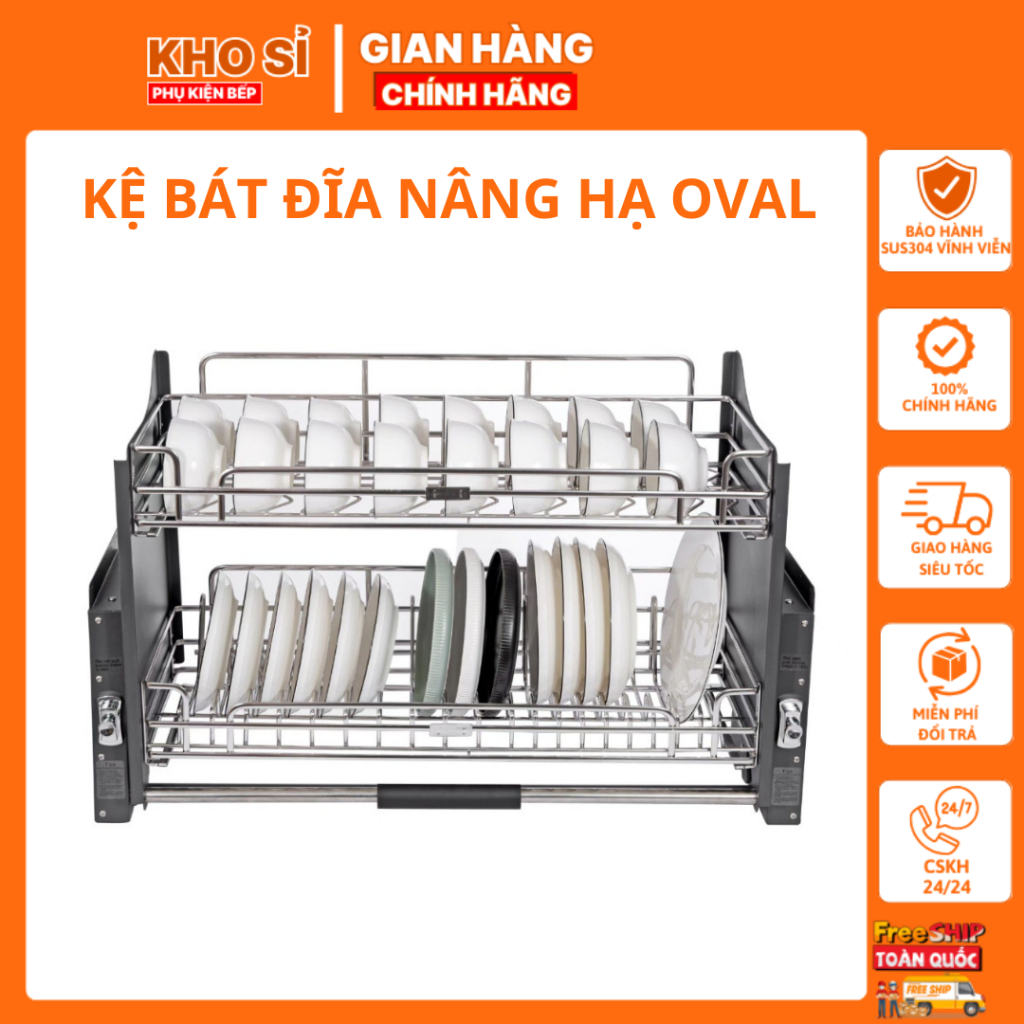 Kệ Bát Đĩa Nâng Hạ Oval Cao Cấp Eurotek Chất Liệu Sus304 Cao Cấp Bền Chắc
