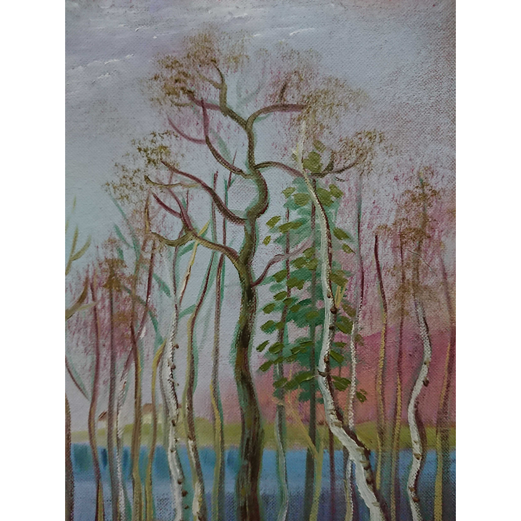 Mùa xuân,Con nước - Tranh Sơn Dầu Vẽ Tay 30x40cm