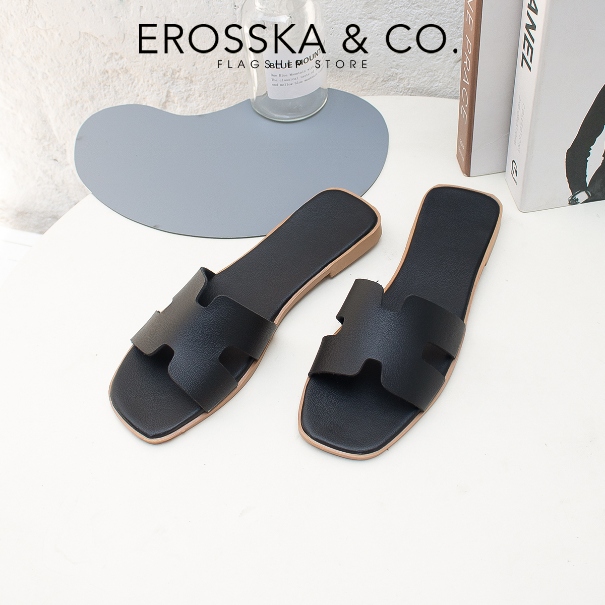Dép nữ đế bệt thời trang Erosska quai chữ H DE036