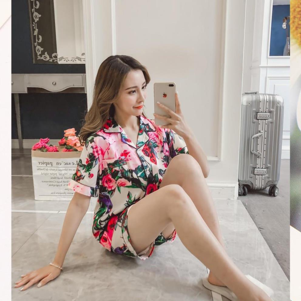 Đồ bộ pijama nữ quần đùi - đồ bộ mặc nhà đùi lụa satin mềm mịn, xinh xắn B60