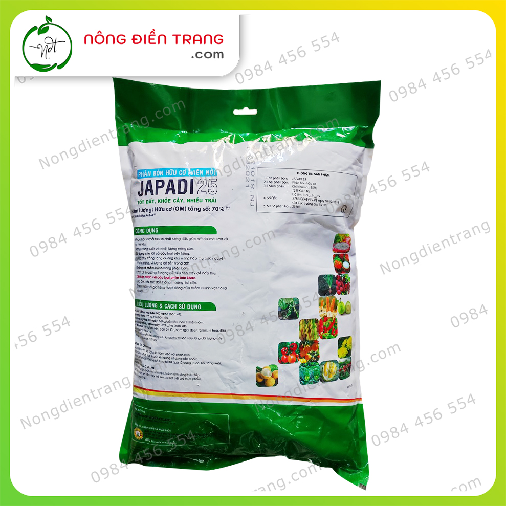 Phân Gà Nhật Bản Japadi 25 Dạng Viên Nở - Túi 1Kg - Phân Bón Hữu Cơ Nhật Bản VTNN Nông Điền Trang