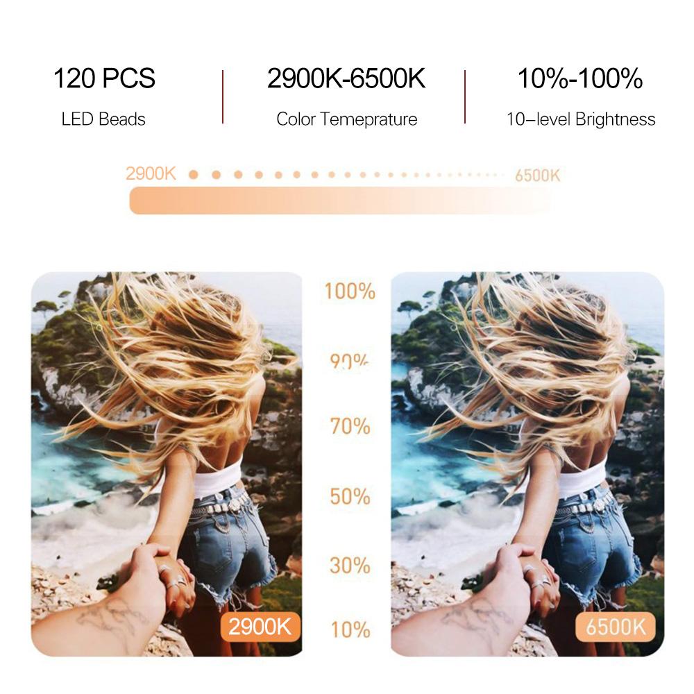 Đèn LED Ring Light 2900-6500K với giá đỡ để bàn Màn trập từ xa cho trang điểm truyền phát video 10in / 26cm Video LED Ring Light 2900-6500K