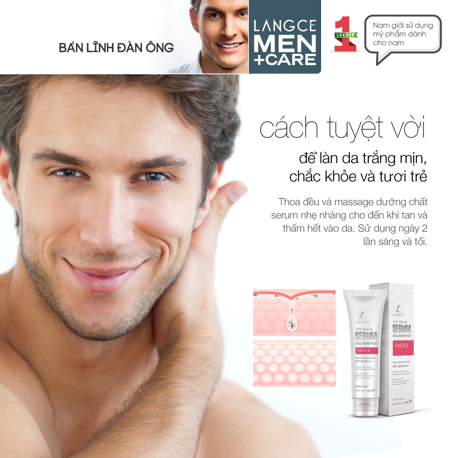 Serum Đẹp Da Collagen+ Face It Dưỡng Trắng Da, Giữ Ẩm, Mềm Mịn 100ml cho Nam TẶNG Gel Vệ Sinh Vùng Kín Nam 100ml LANGCE