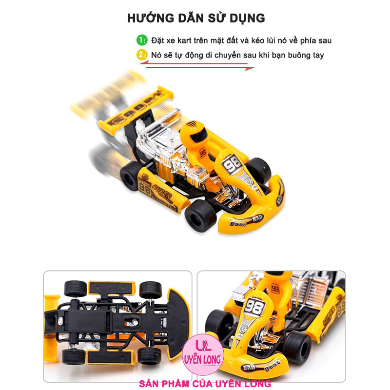 Xe Đua Go Kart Mini Kéo Lùi Chạy Cót Dành Cho Trẻ Em, Chống Rơi, Thân Thiện Môi Trường, Không Cần Pin, Hình Dáng Cổ Điển