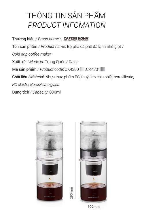 Bộ pha cà phê đá lạnh Cold Drip hình trụ 800ml