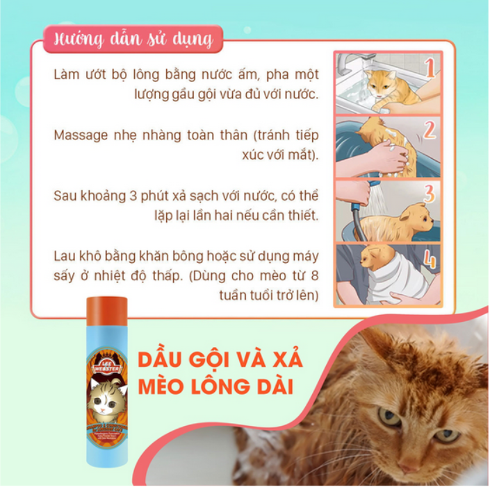 Sữa Tắm Gội Cho Mèo Lông Ngắn / Mèo Lông Dài - Dầu gội và xả Lee&Webster Hàn Quốc -280G