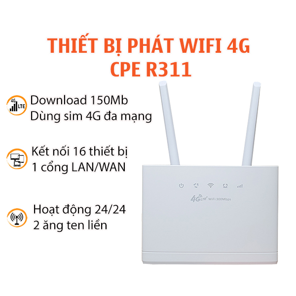 Bộ Phát Wifi Từ Sim 3G 4G CPE R311 Tốc Độ 300Mb 1 Cổng LAN, Chuyên Lắp Xe Khách, Văn Phòng, Hộ Gia Đình , Hàng Nhập Khẩu