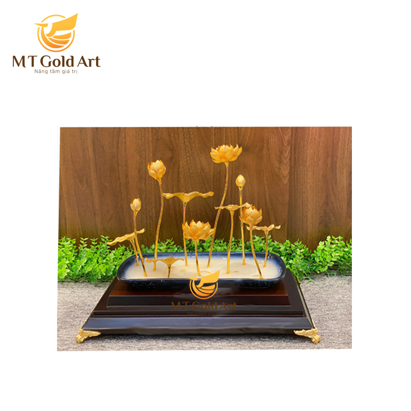 Chậu hoa sen dát vàng MT Gold Art- Hàng chính hãng, trang trí nhà cửa, quà tặng dành cho sếp, đối tác, khách hàng, sự kiện