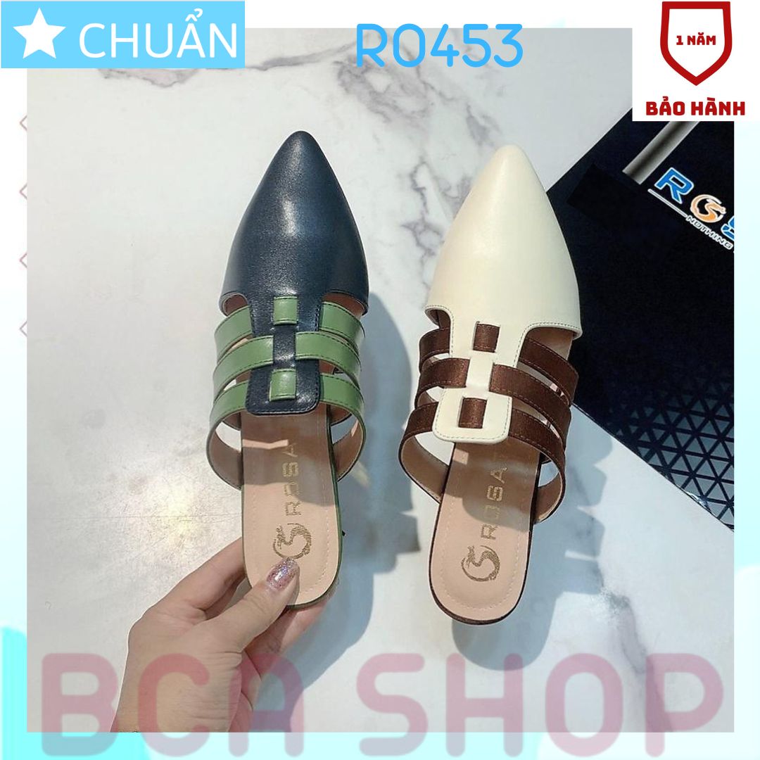 Giày lười nữ 4p RO453 ROSATA tại BCASHOP kiểu giày sục có gót kiểu guốc, bít mũi, phối 2 màu tạo sự khác biệt và độc lạ - màu xanh phối đen