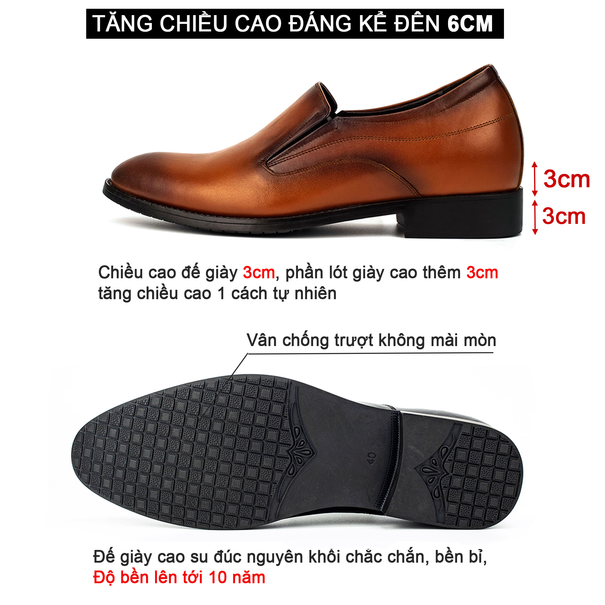 Giày lười da tăng chiều cao nam Bụi Leather G112 - Da bò Nappa cao cấp - Bảo hành 12 tháng