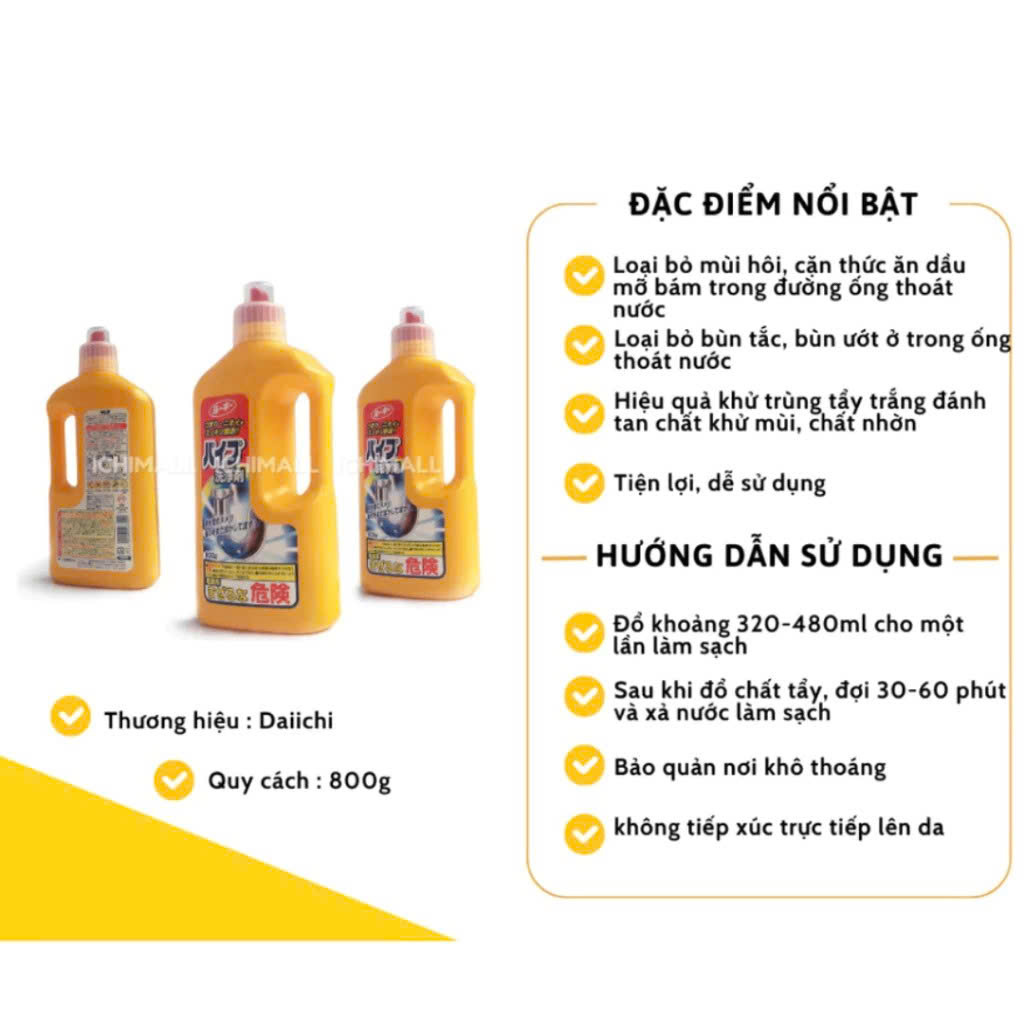 Gel thông tắc sinh học vệ sinh cống, làm sạch đường ống, chậu rửa bát, nhà vệ sinh Nhật Bản 800gr