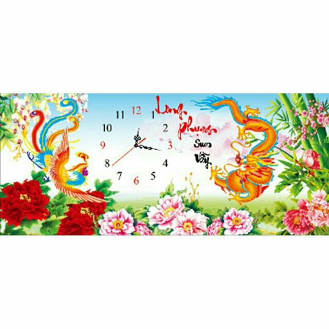 Tranh đính đá đồng hồ LONG PHỤNG SUM VẦY