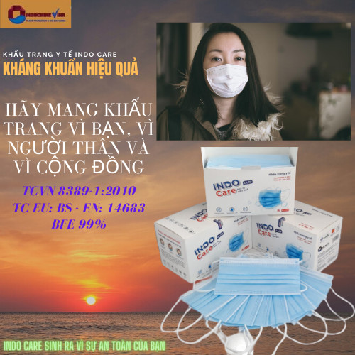 KHẨU TRANG Y TẾ INDO CARE, 4 LỚP KHÁNG KHUẨN, BẢO VỆ CÁ NHÂN, CHỐNG KHÓI BỤI, DIỆT KHUẨN 99%, HỘP 50 CÁI