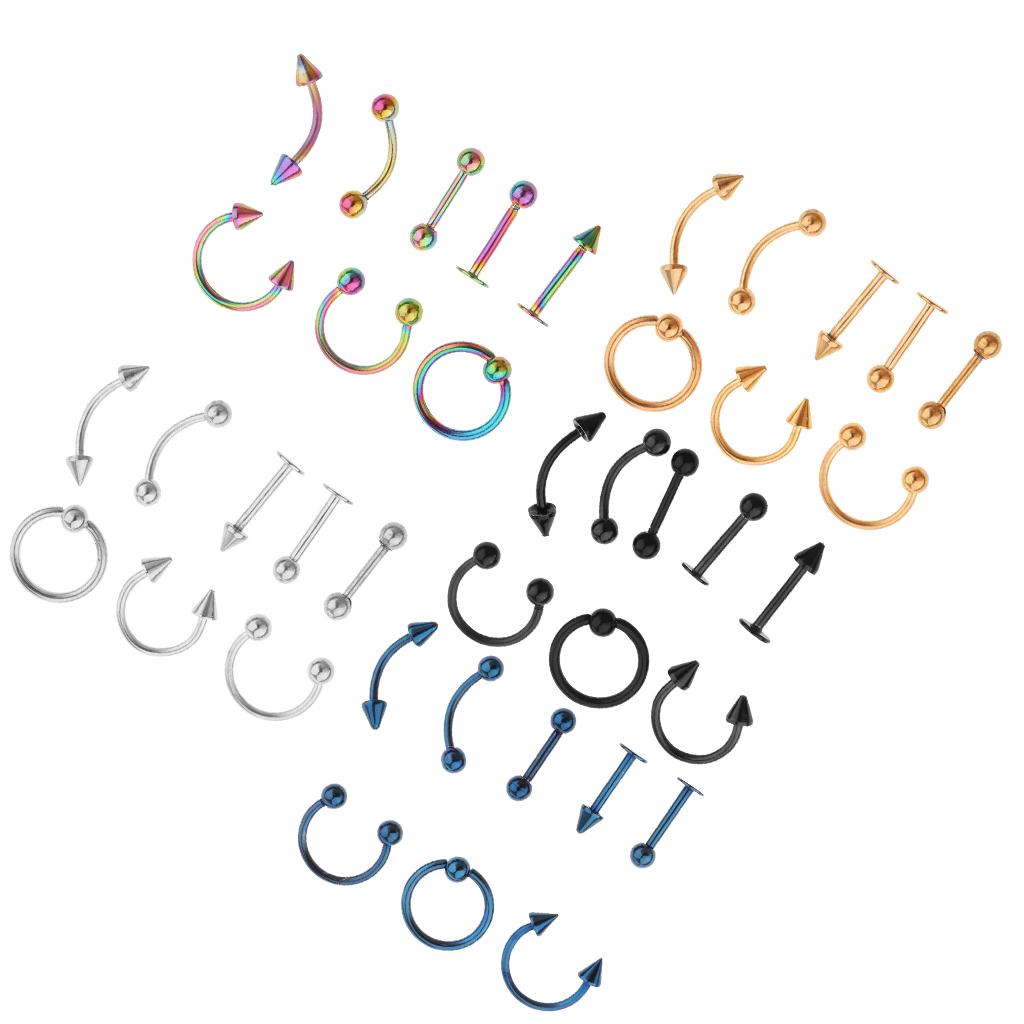 8 Pieces Nose Lip Tongue Eyebrow Tragus Piercing Body Jewelry 16g Gold