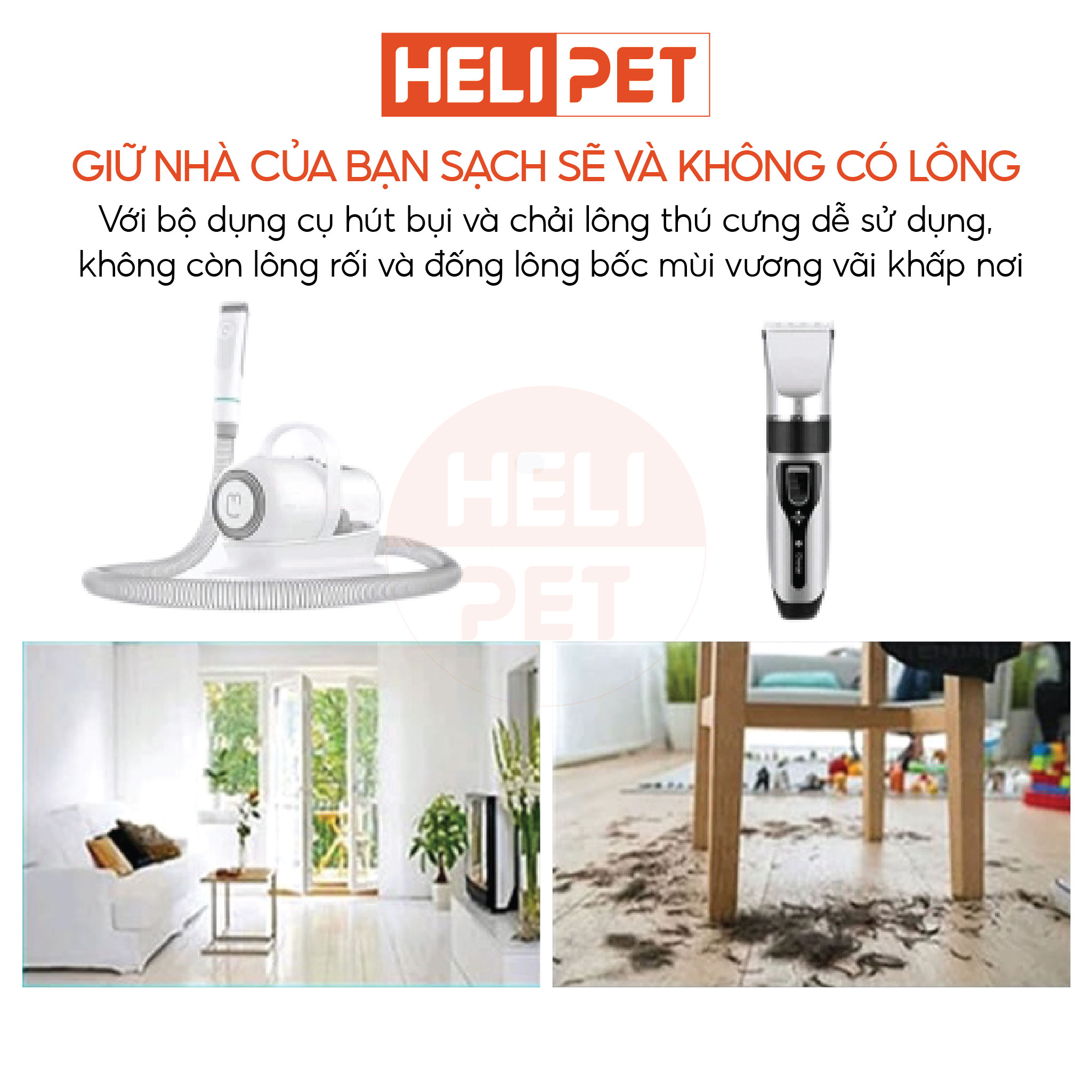 Máy Hút Lông, Máy Cắt Tỉa Lông Mèo, Chó Có Tính Năng Hút Bụi Lông Đa Năng Tiện Lợi- HeLiPet