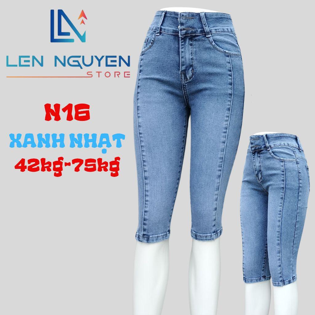 N16_Quần jean nữ, 7 tất, lưng cao, quần bò nữ dáng ôm, quần rin nữ có big size, cho 42kg đến 75kg,LEN NGUYEN STORE - Xám