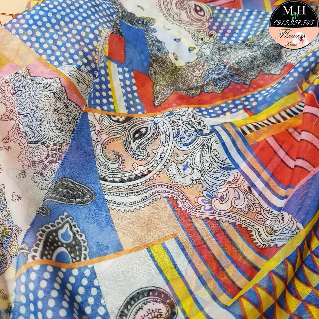 Vải voan tơ in 5D họa tiết hình học nhiều màu, chất mềm mại, mát, dùng may váy áo mùa hè