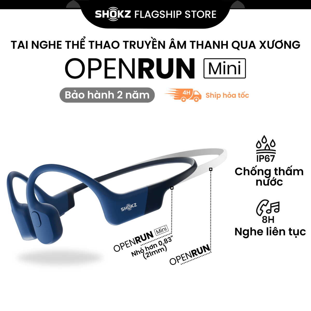Tai Nghe Bluetooth Thể Thao Dẫn Truyền Âm Thanh Qua Xương SHOKZ OPEN RUN MINI S803 - Hàng Chính Hãng - Kháng nước IP67 - Sạc nhanh- Pin sử dụng trong 8 tiếng