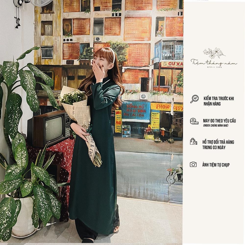 Áo dài xưa dáng suông - màu xanh rêu đậm